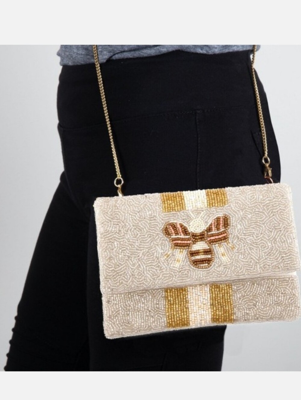 LA CHIC Designs Beaded Bumblebee Clutch Shoulder Bag Crossbody NWT